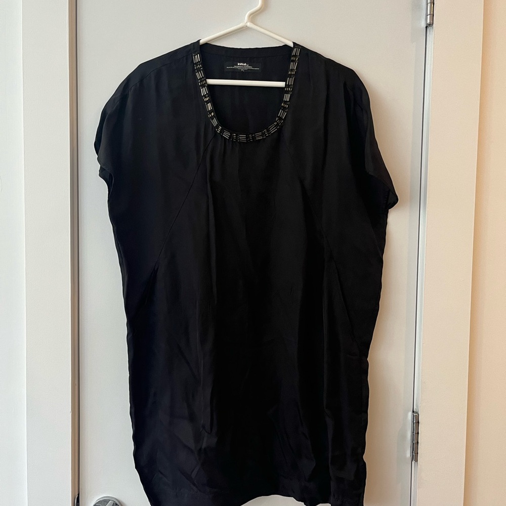 Black Beaded Women's Silk Shirtdress